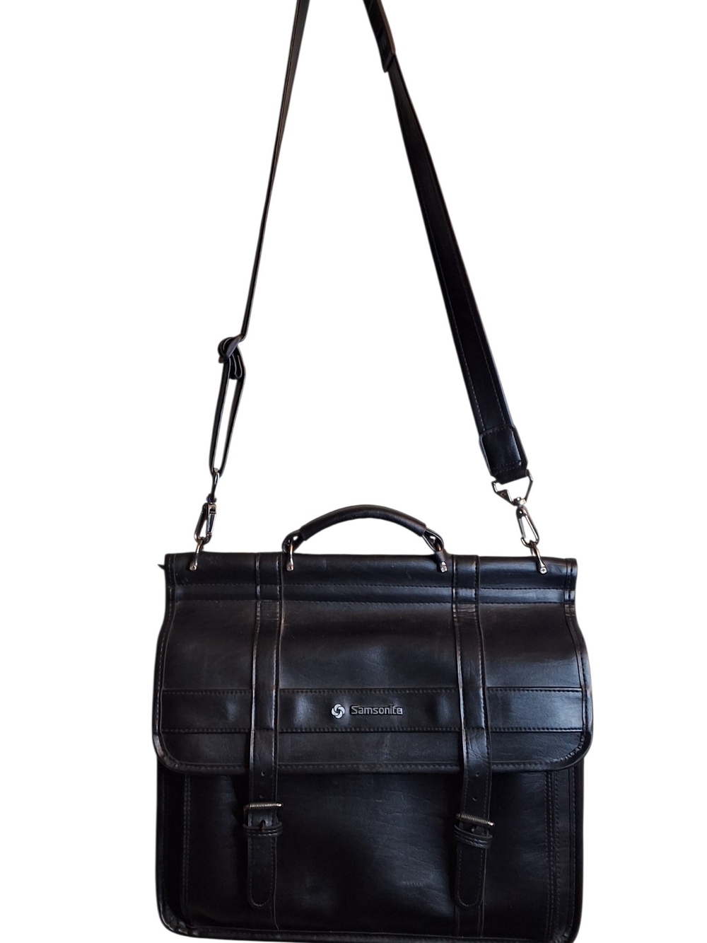 Samsonite Black Leather Messenger Briefcase - Men